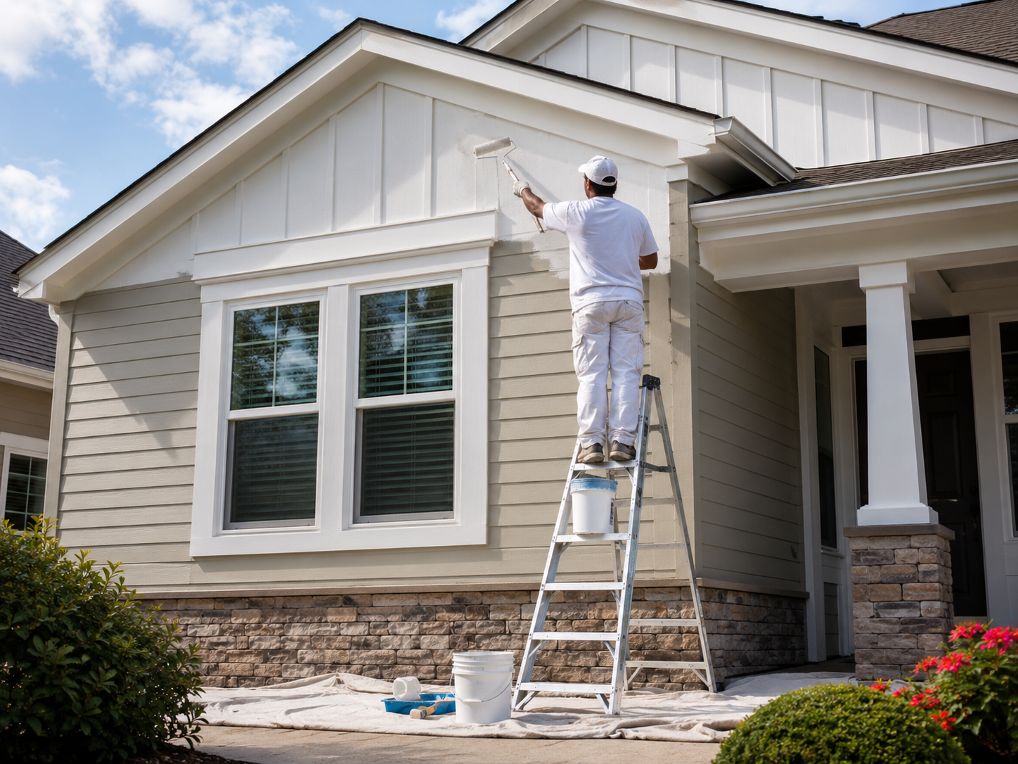 Professional exterior house painting project