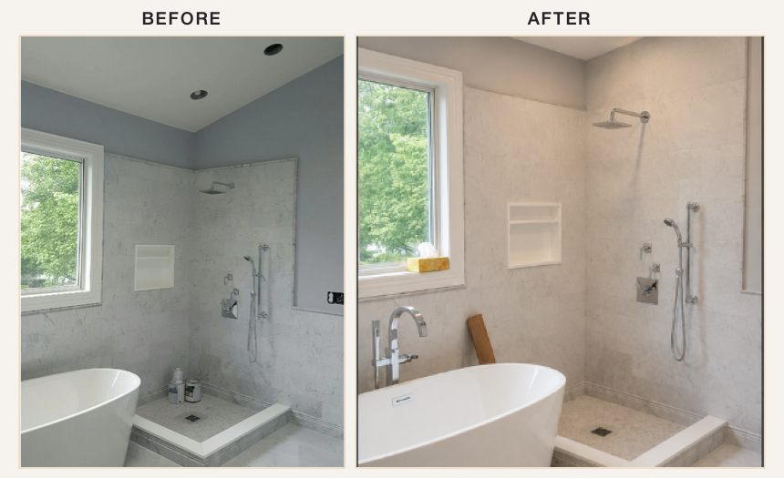 Before and after photographs for Freestanding Bathtub Bathroom Remodel - Westchester, NY.